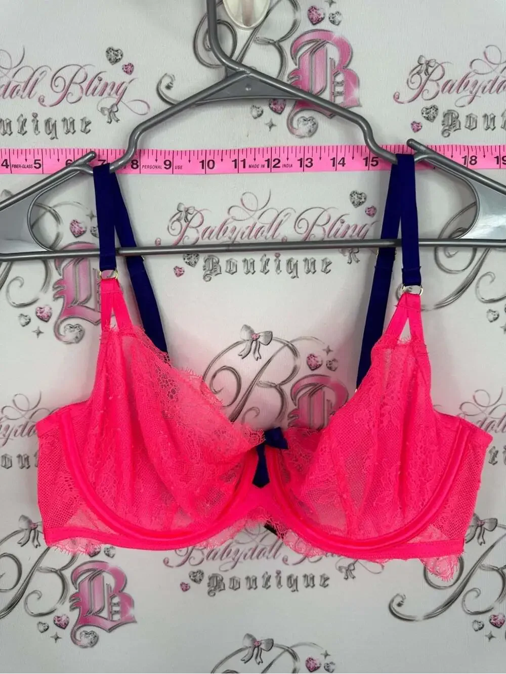 Victoria's Secret Neon Pink Lace Underwire Bra with purple Straps